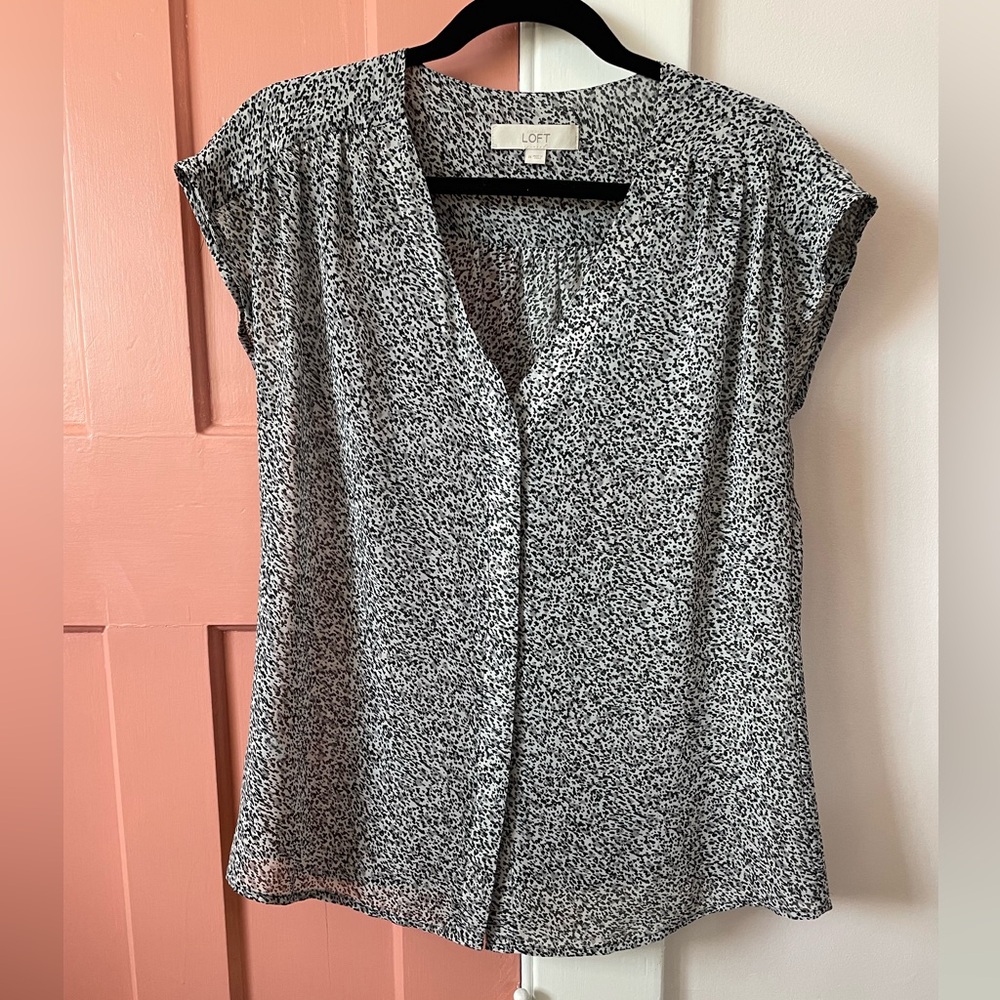 Subtle animal-print v-neck blouse